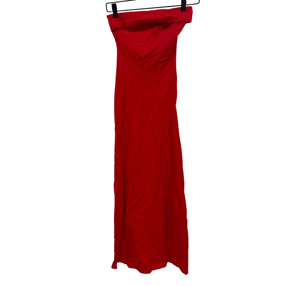 Hello Molly Red Strapless Maxi Dress Linen Blend Tube Gown Cutout Back Size XS 2